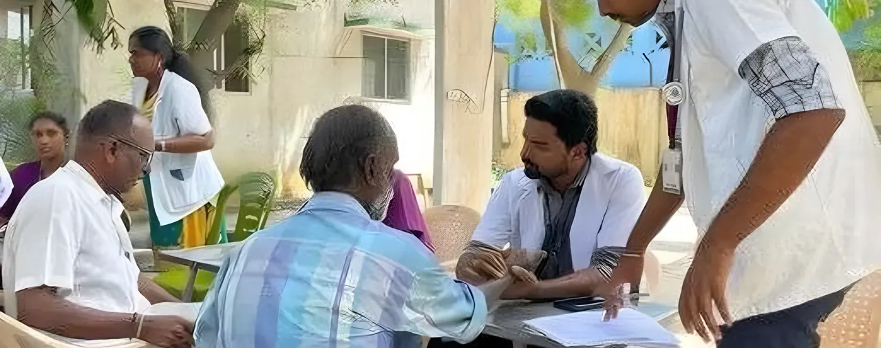 Doctors and volunteers at a community health camp