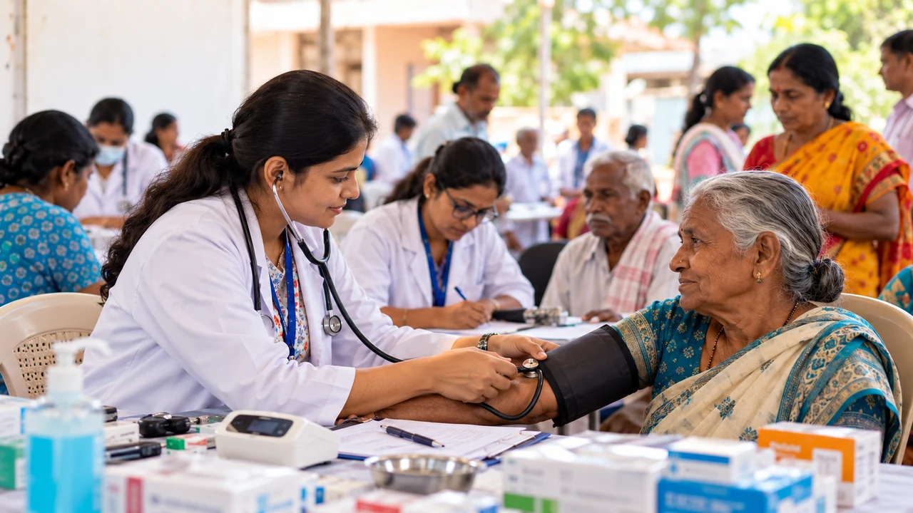 Doctors and volunteers at a community health camp