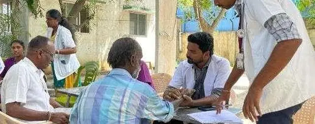 Doctors and volunteers at a community health camp