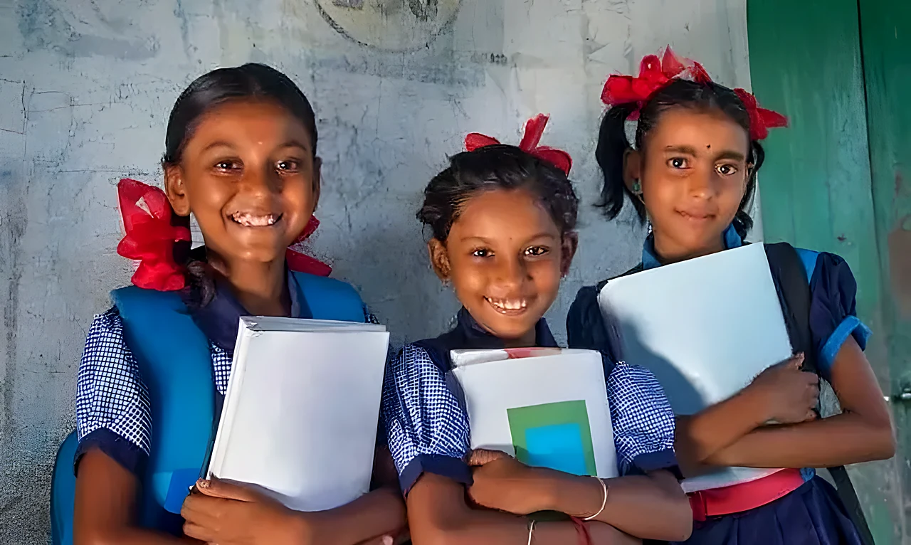 Schoolgirls with books